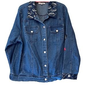 Back in the Saddle Womens Jacket 1X Light Denim Jean Western Cowgirl Kerchief